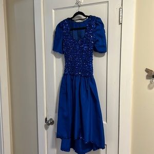 Vintage 80s Royal Blue Sequin Dress Small Medium
